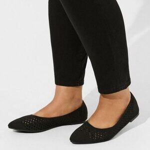 Torrid - 7WW, Almond Toe Fly Knit Flat (Wide Width) in Black​​​​​​​